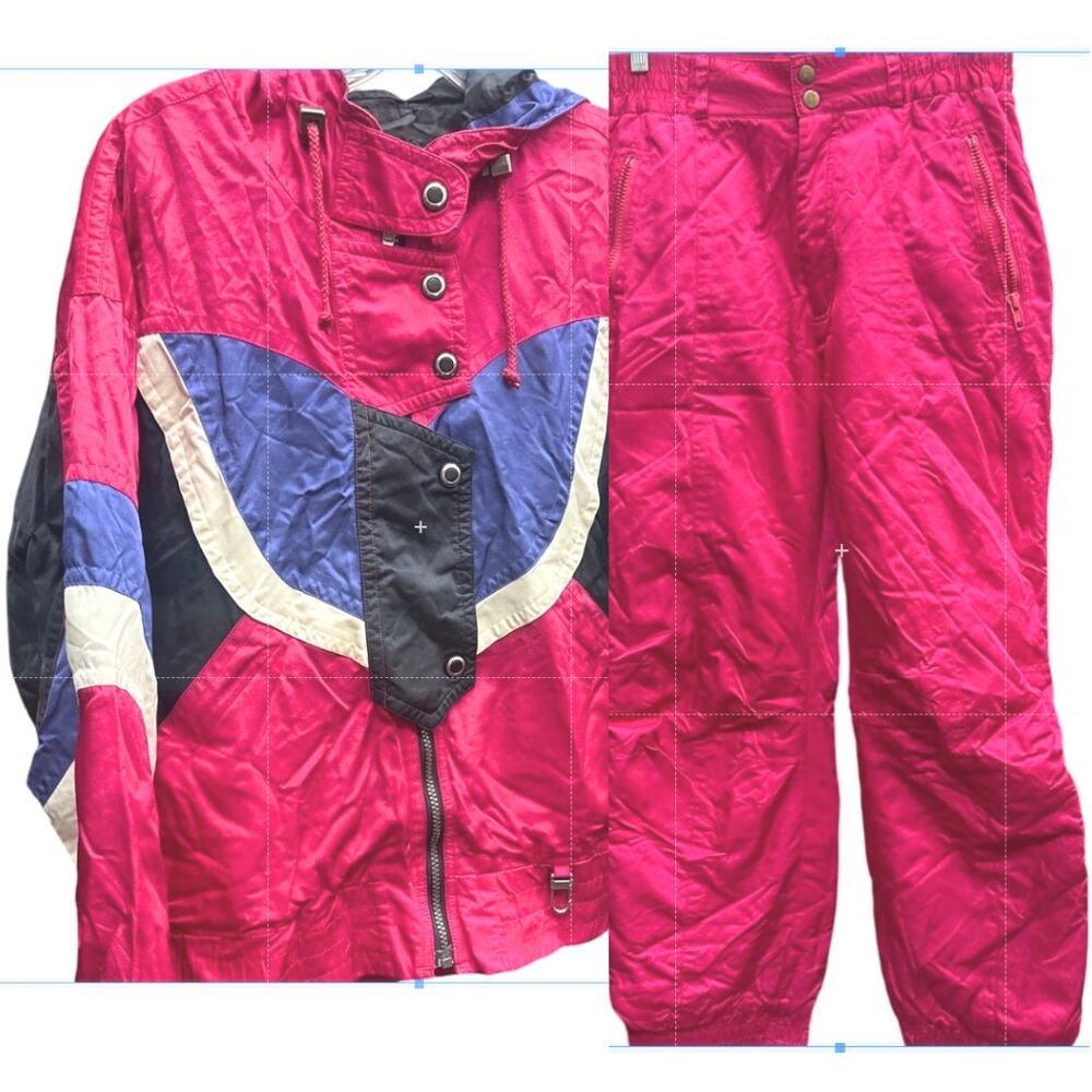 Vintage Ossi Ski Suit Pink Colorblock Jacket Pants Set Womens S 10